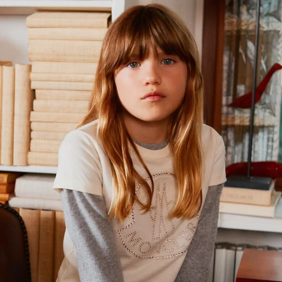 Moncler Enfant Girls Ivory Rhinestone T-Shirt^ Tops