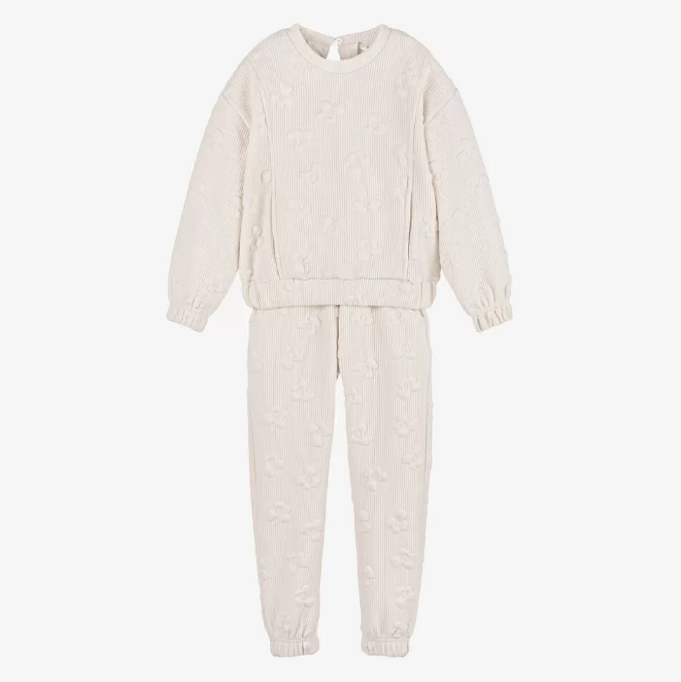 Mayoral Girls Ivory Ribbed Flower Tracksuit^ Tracksuits