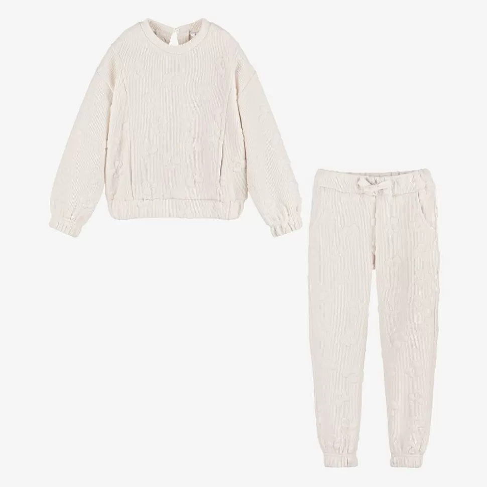 Mayoral Girls Ivory Ribbed Flower Tracksuit^ Tracksuits