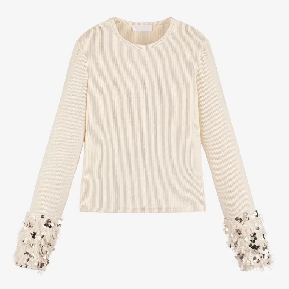 Fun amp; Fun Girls Ivory Sequin & Feather Top^ Tops