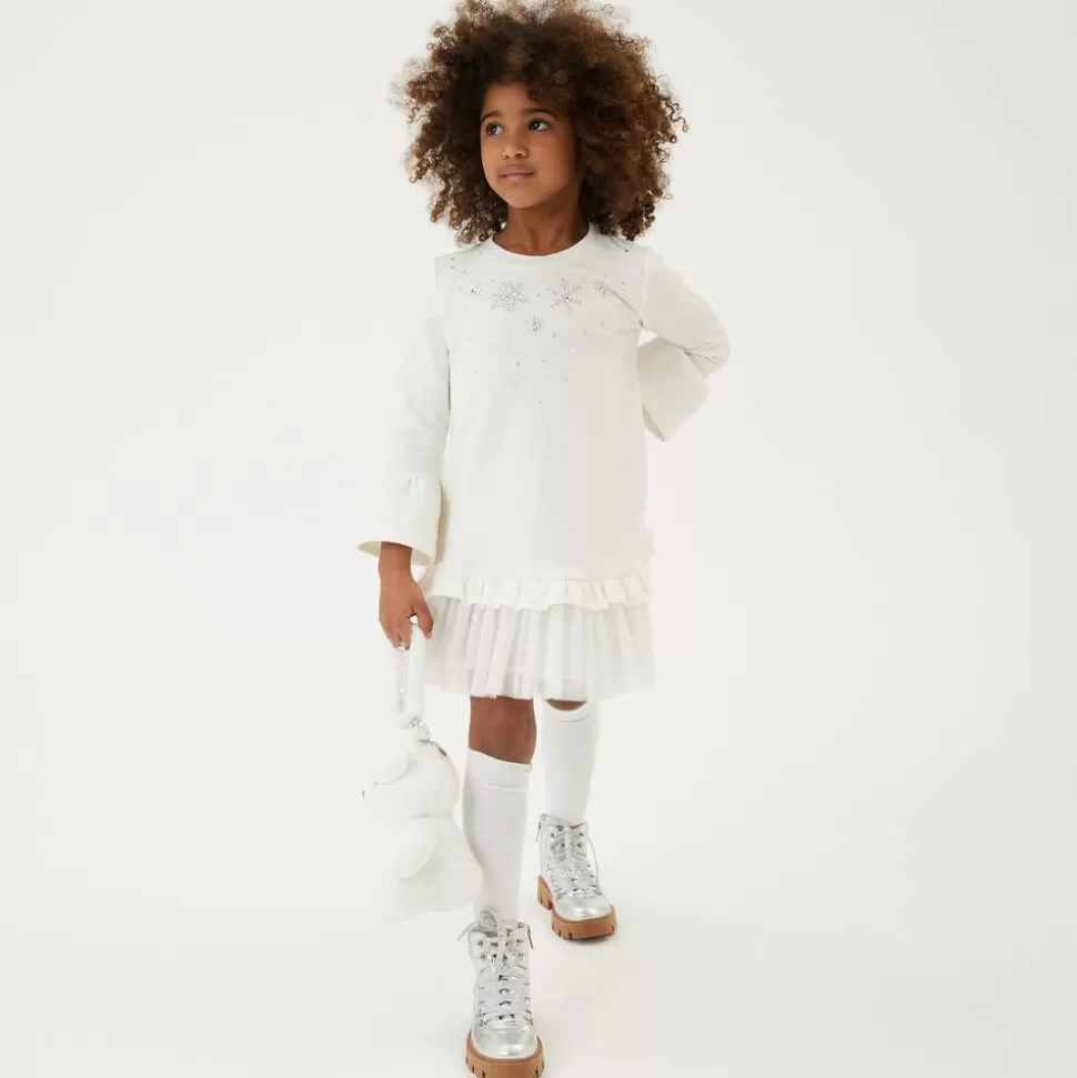 Monnalisa Girls Ivory Snowflake Cotton Dress^ Dresses