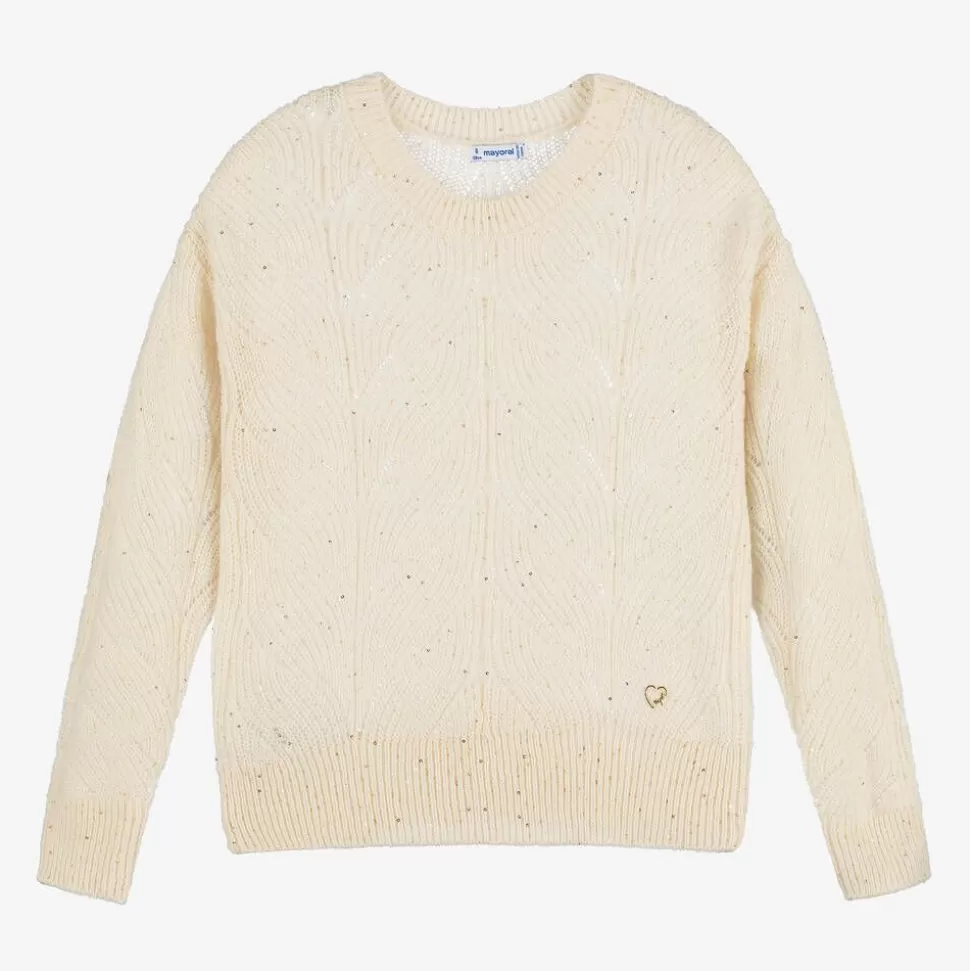 Mayoral Girls Ivory Sparkle Knit Sweater^ Tops