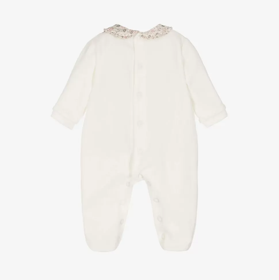 Pureté Du... Bébé Girls Ivory Velour Floral Print Babygrow^ Babysuits