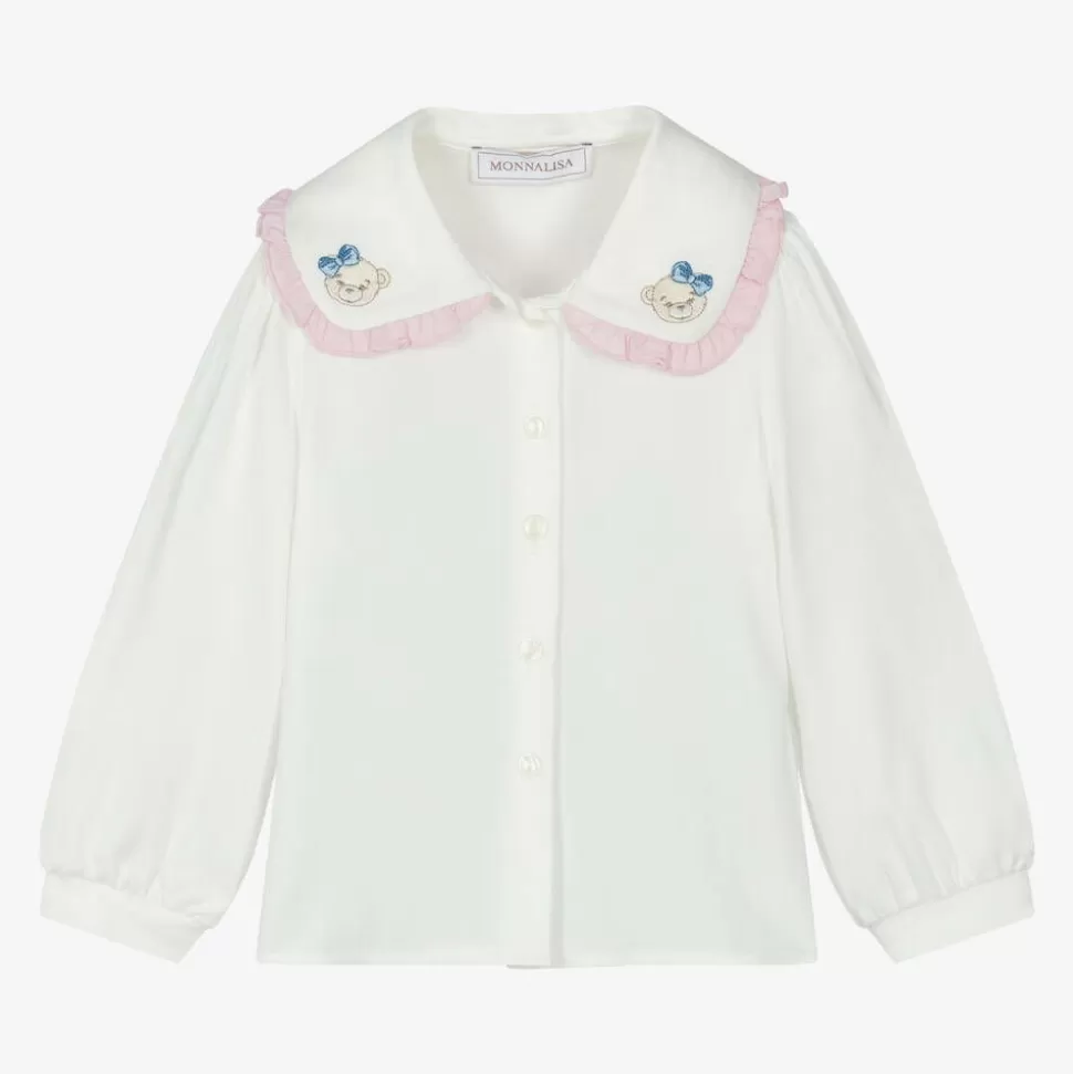 Monnalisa Girls Ivory Viscose Collared Blouse^ Tops