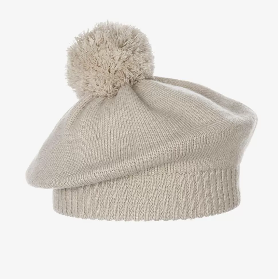 Elodie Girls Light Beige Knitted Wool Beret^ Hats