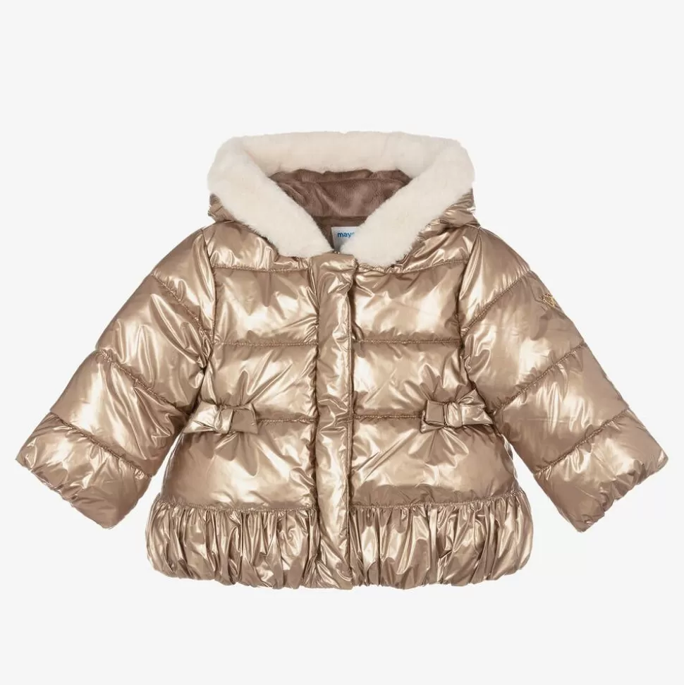 Mayoral Girls Metallic Gold Puffer Coat^ Coats & Jackets
