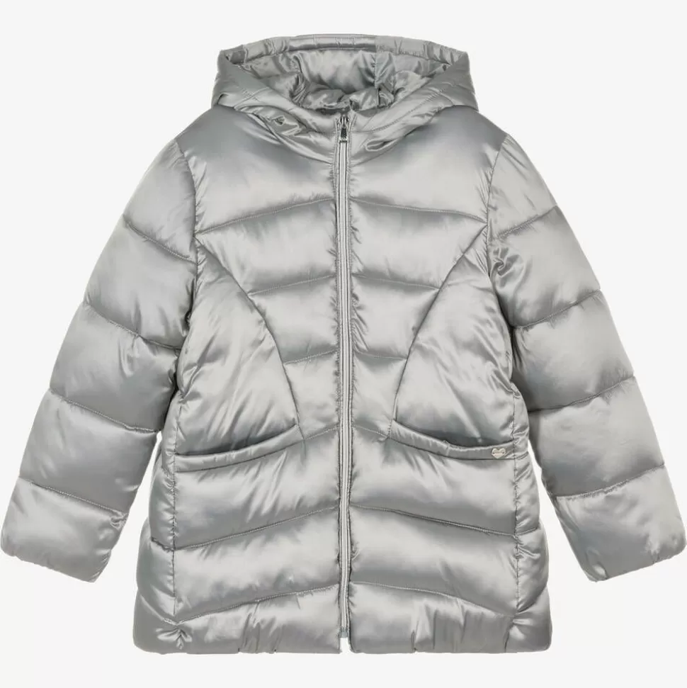 Mayoral Girls Metallic Silver Puffer Coat^ Coats & Jackets