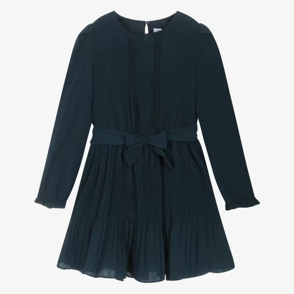 Mayoral Girls Navy Blue Chiffon Pleated Dress^ Dresses