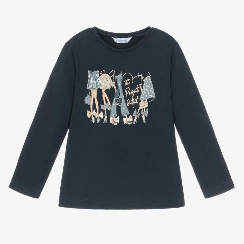 Mayoral Girls Navy Blue Cotton Outfit Print Top^ Tops