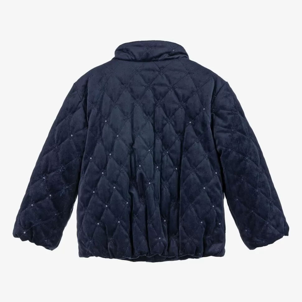 Mayoral Girls Navy Blue Quilted Velvet Jacket^ Coats & Jackets