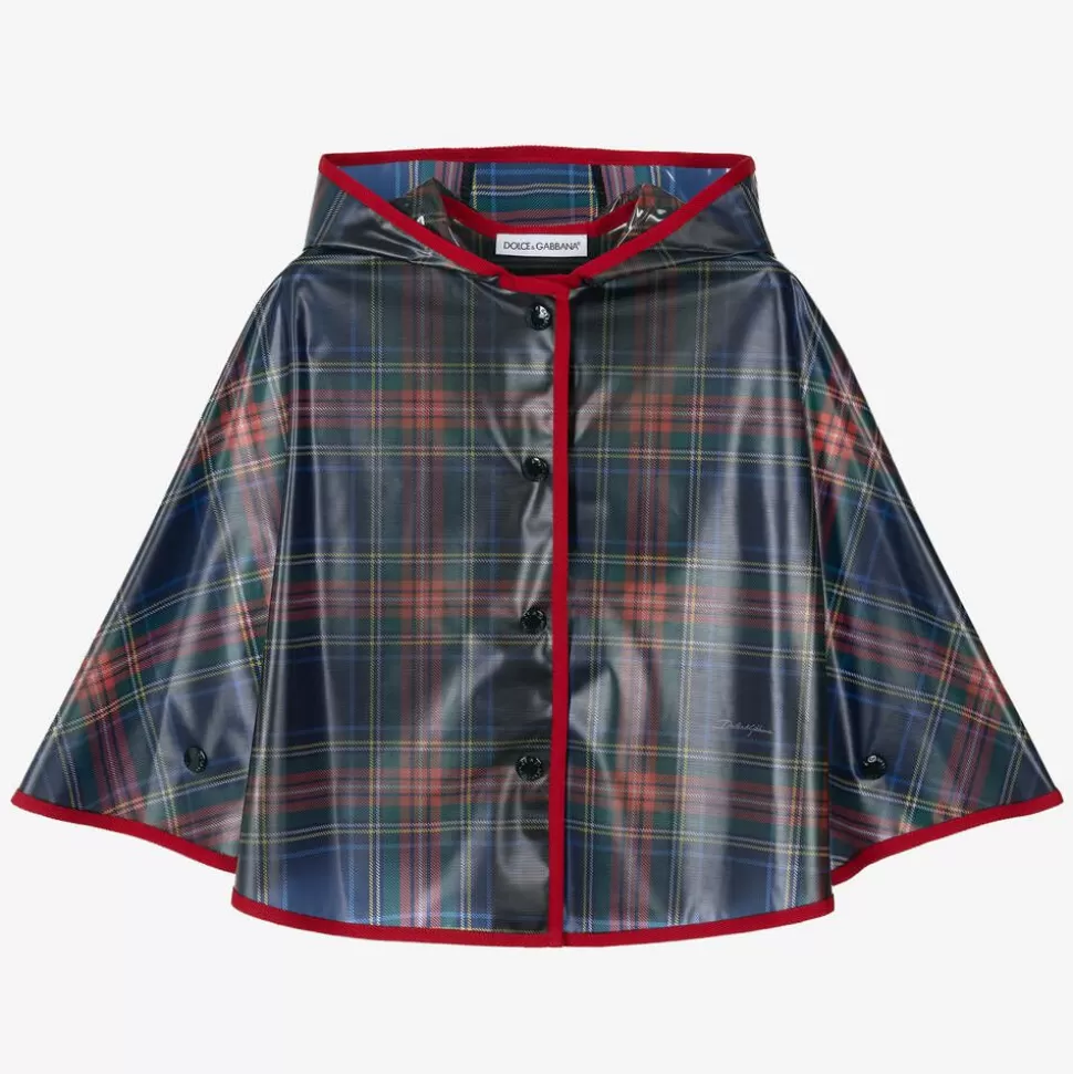 Dolce amp; Gabbana Girls Navy Blue Tartan Rain Cape^ Coats & Jackets