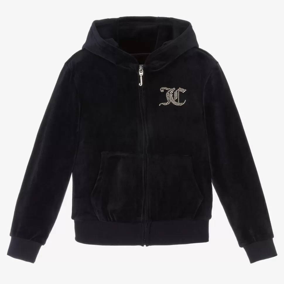 Juicy Couture Girls Navy Blue Velour Diamanté Zip-Up Top^ Tops