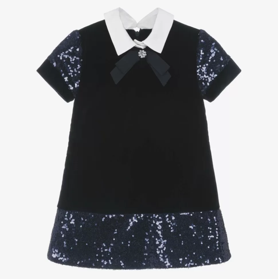 Lapin House Girls Navy Blue Velvet & Sequin Dress^ Dresses