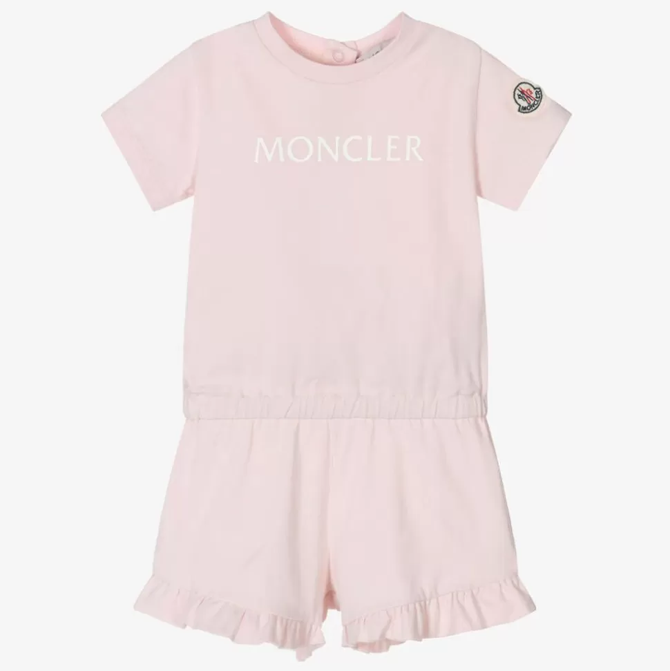 Moncler Enfant Girls Pale Pink Cotton Playsuit^ Shorts