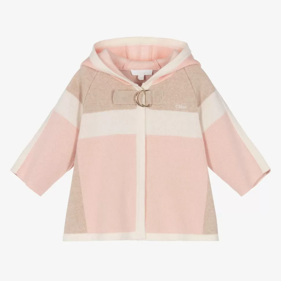 Chloé Girls Pink & Beige Cotton Knit Cardigan^ Tops
