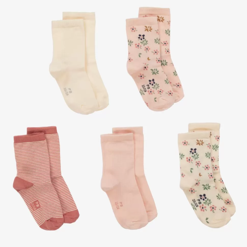 Petit Bateau Girls Pink & Ivory Cotton Socks (5 Pack)^ Socks