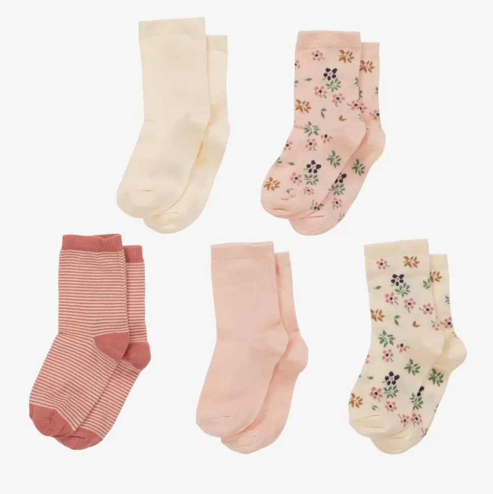 Petit Bateau Girls Pink & Ivory Cotton Socks (5 Pack)^ Socks