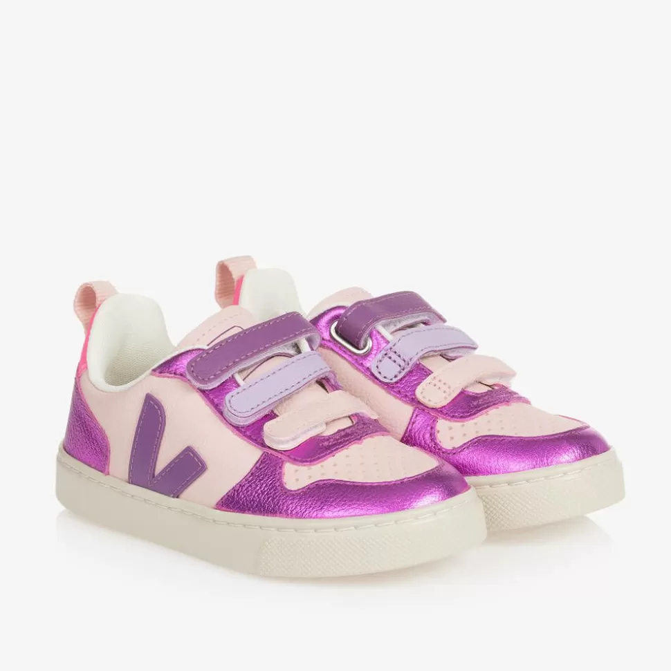 VEJA Girls Pink & Purple V-10 Leather Trainers^ Trainers | Trainers