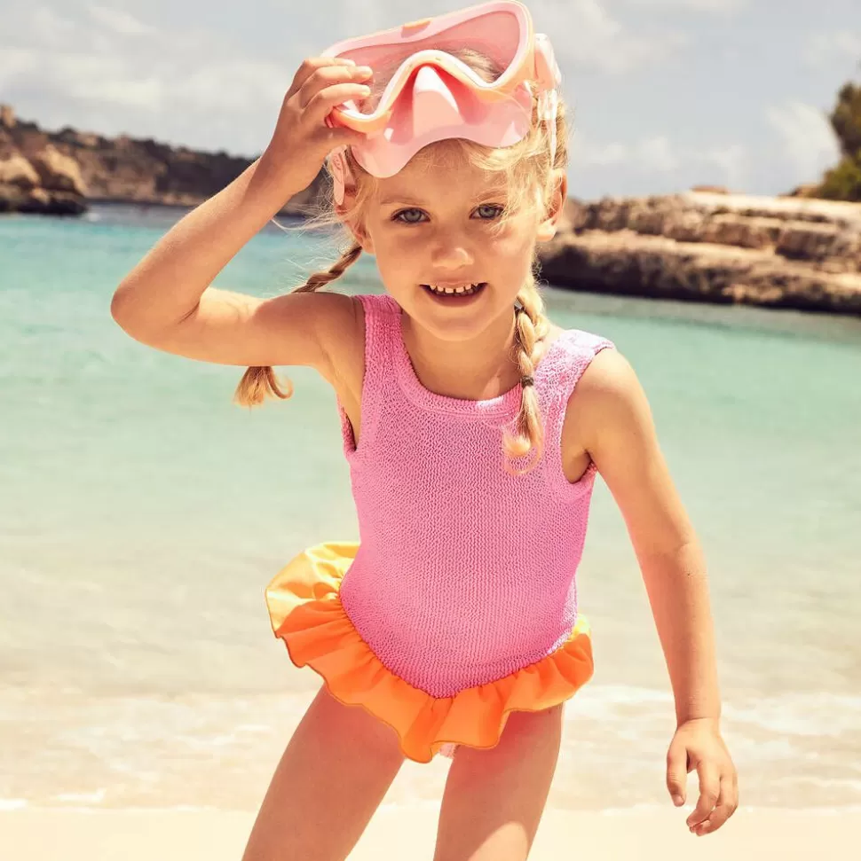 Hunza G Girls Pink & Orange Crinkle Frill Swimsuit^ Swimwear