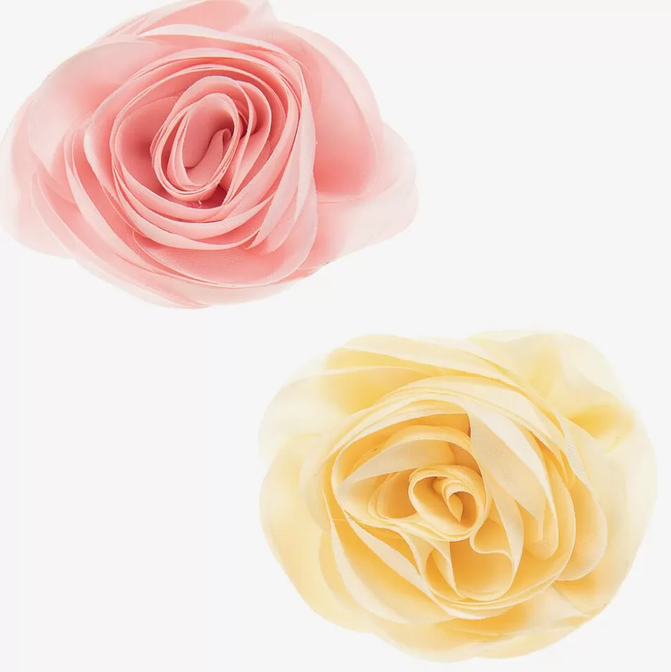 Milledeux Girls Pink & Yellow Rose Hairclips (2 Pack)^ Hair Accessories