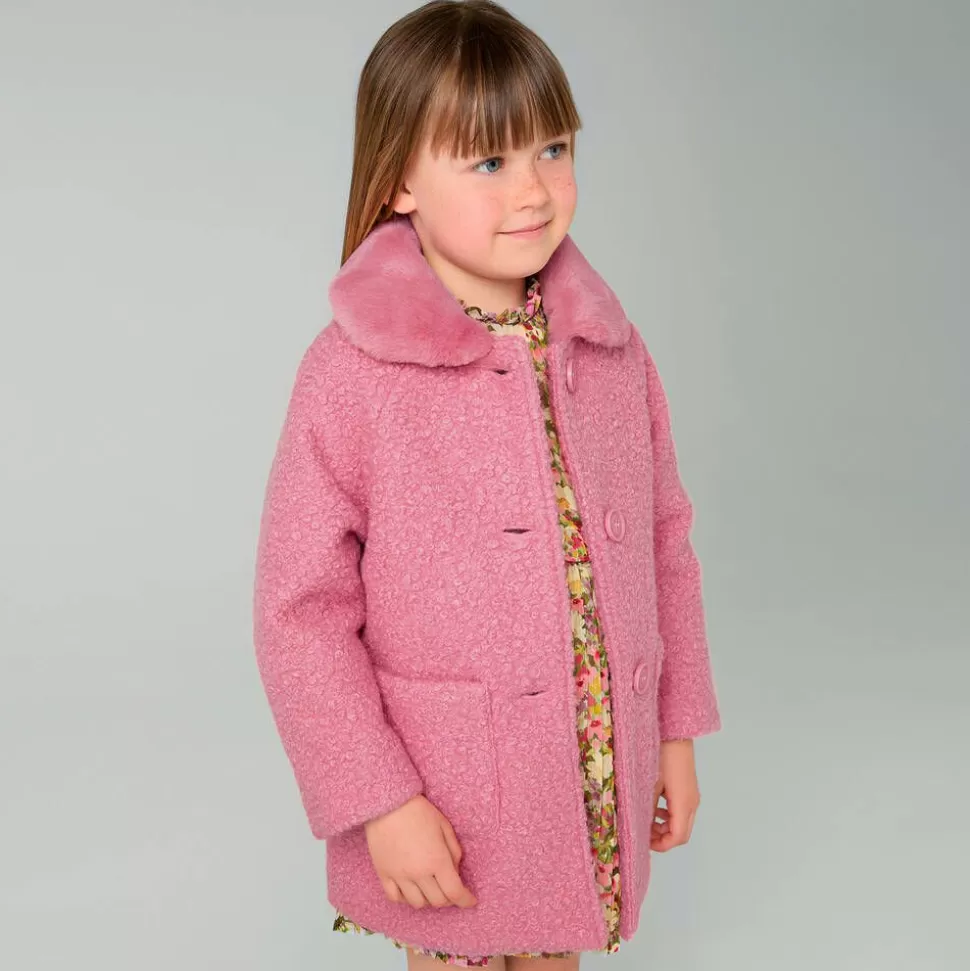 Mayoral Girls Pink Bouclé & Faux Fur Collar Coat^ Coats & Jackets