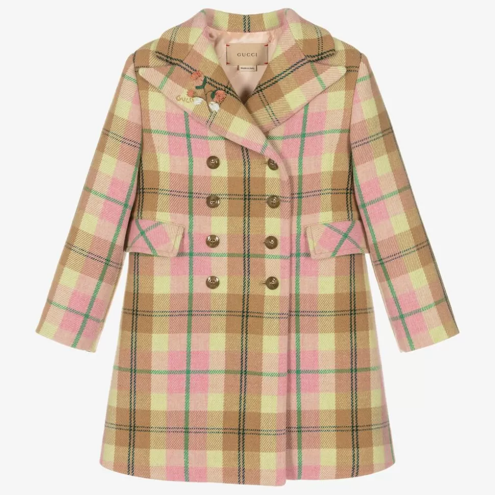 Gucci Girls Pink Check Wool Coat^ Coats & Jackets