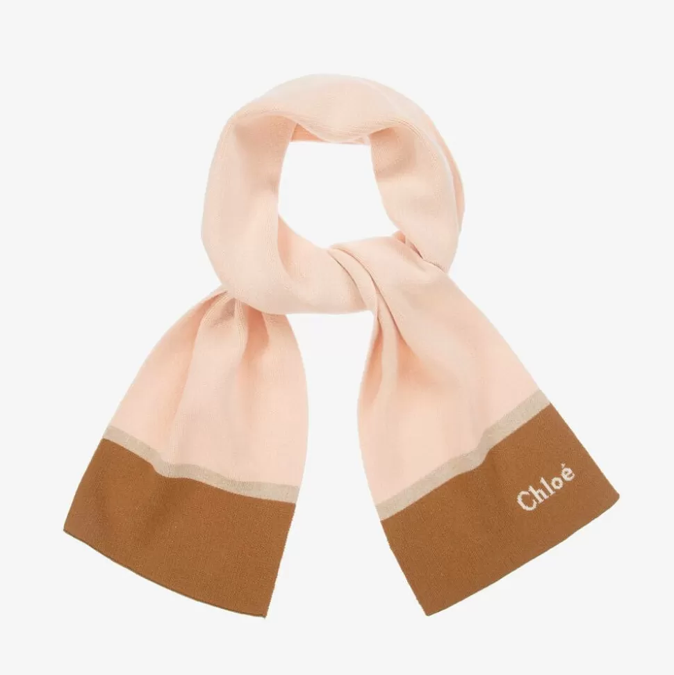 Chloé Girls Pink Cotton & Wool Knit Scarf^ Scarves