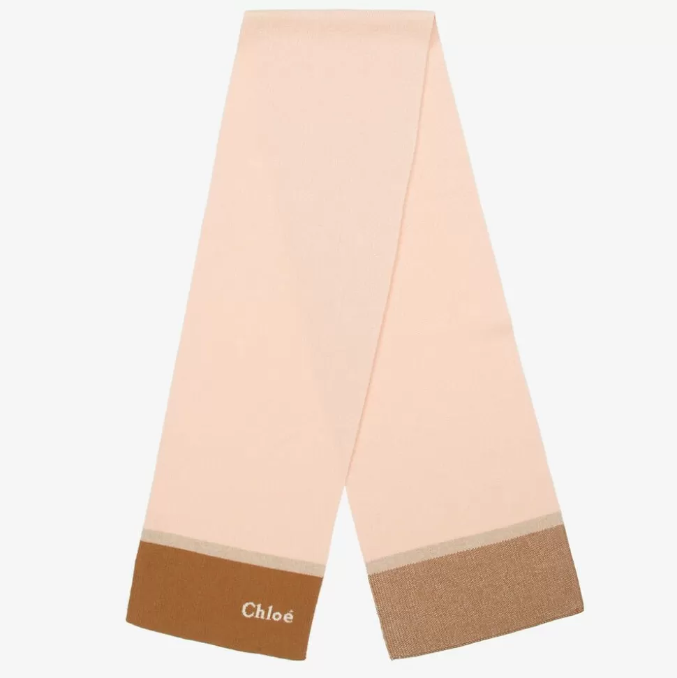 Chloé Girls Pink Cotton & Wool Knit Scarf^ Scarves