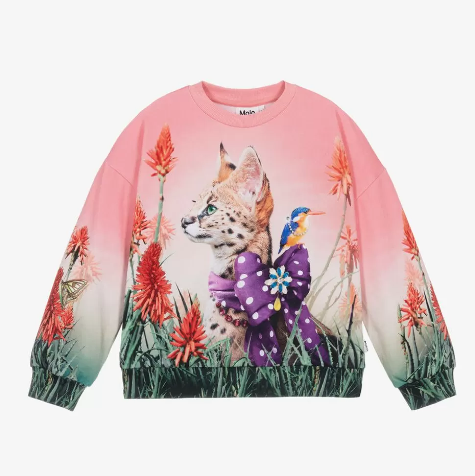 Molo Girls Pink Cotton Fancy Cat Sweatshirt^ Tops