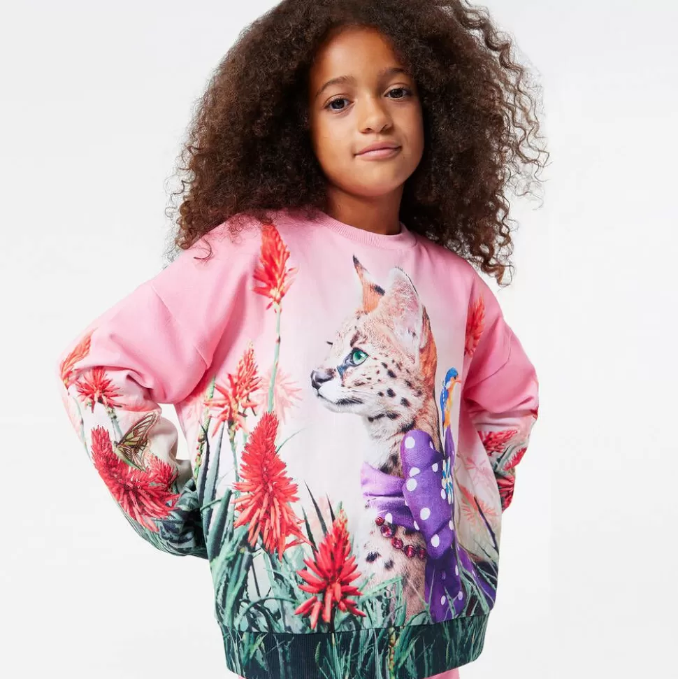 Molo Girls Pink Cotton Fancy Cat Sweatshirt^ Tops