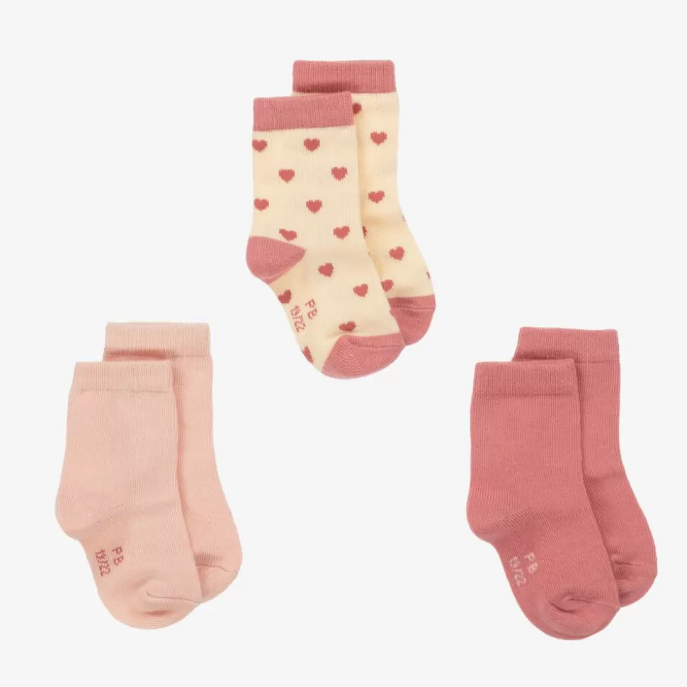 Petit Bateau Girls Pink Cotton Heart Socks (3 Pack)^ Socks | Socks