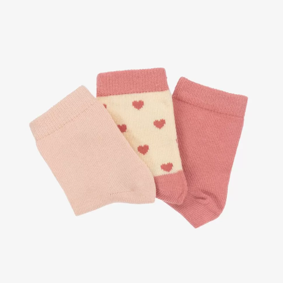 Petit Bateau Girls Pink Cotton Heart Socks (3 Pack)^ Socks | Socks