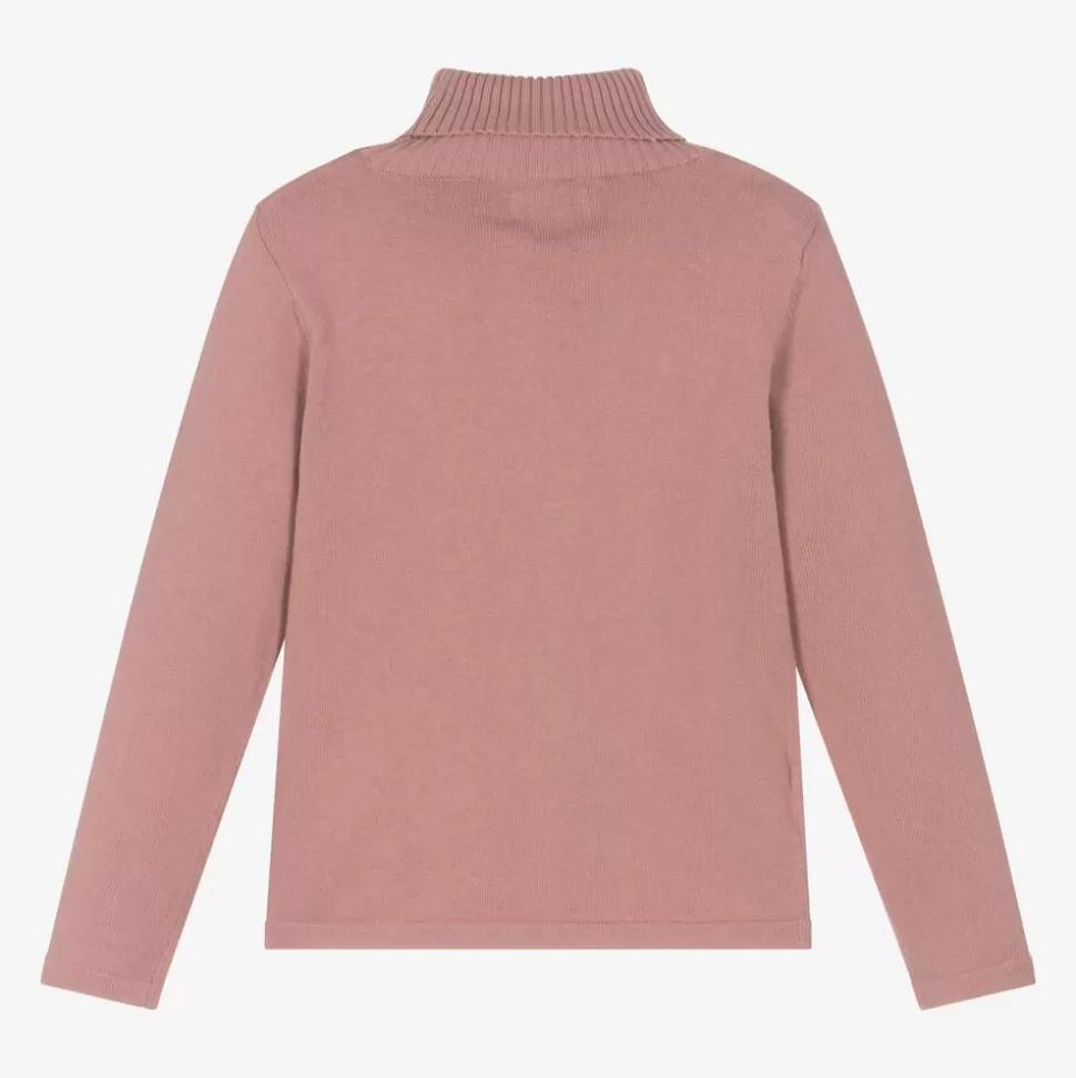 Mayoral Girls Pink Cotton Knit Roll Neck Sweater^ Tops