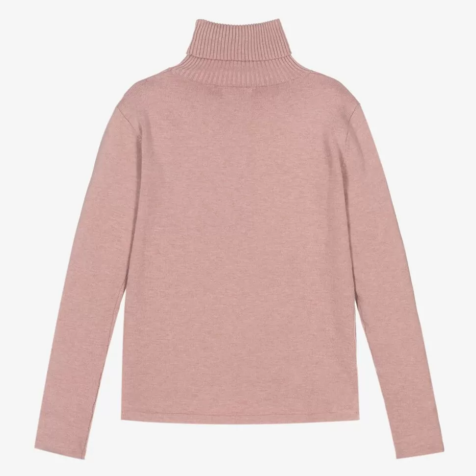 Mayoral Girls Pink Cotton Knit Roll Neck Sweater^ Tops