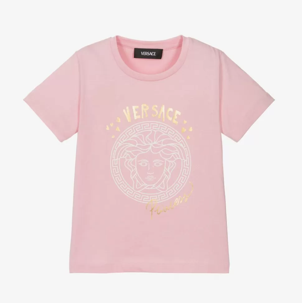 Versace Girls Pink Cotton Medusa T-Shirt^ Tops