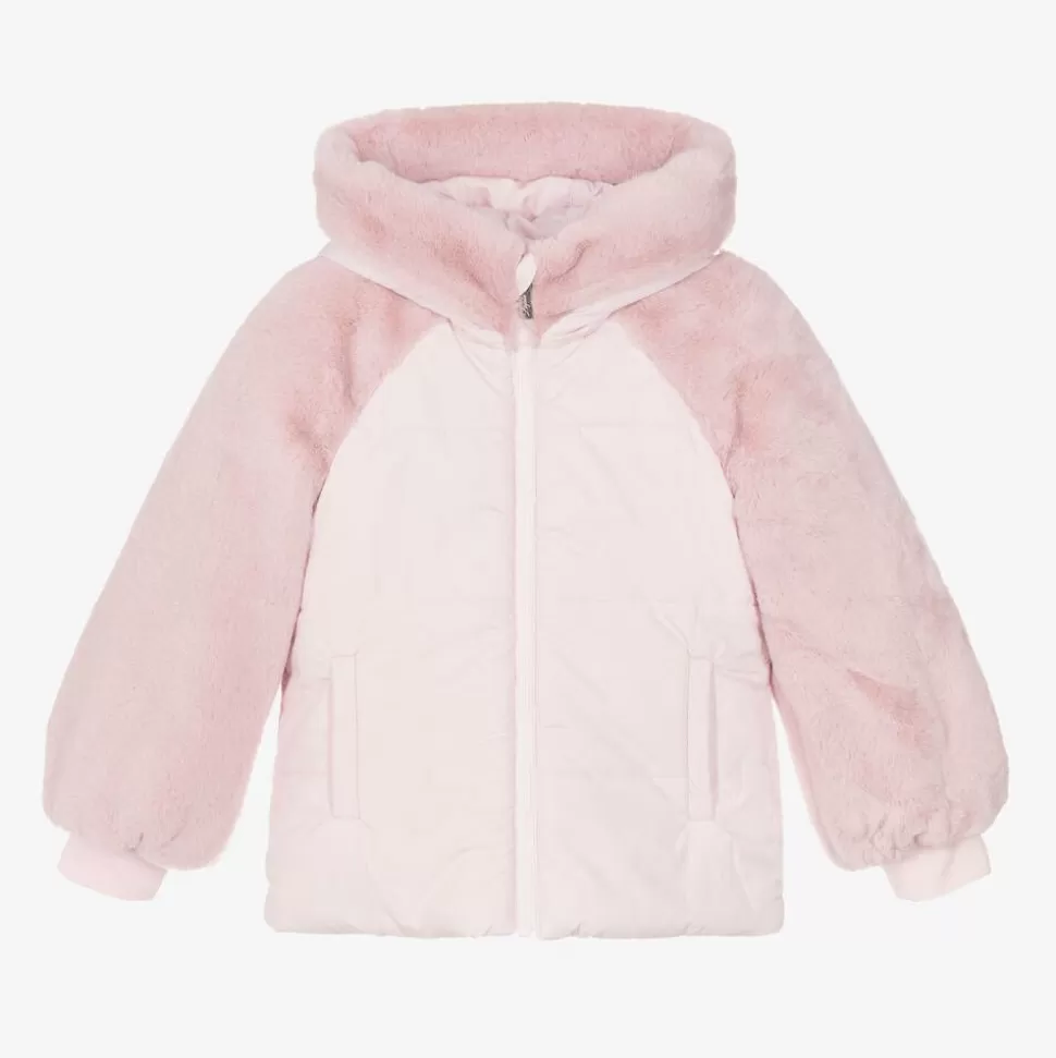 Lapin House Girls Pink Faux Fur Hooded Jacket^ Coats & Jackets