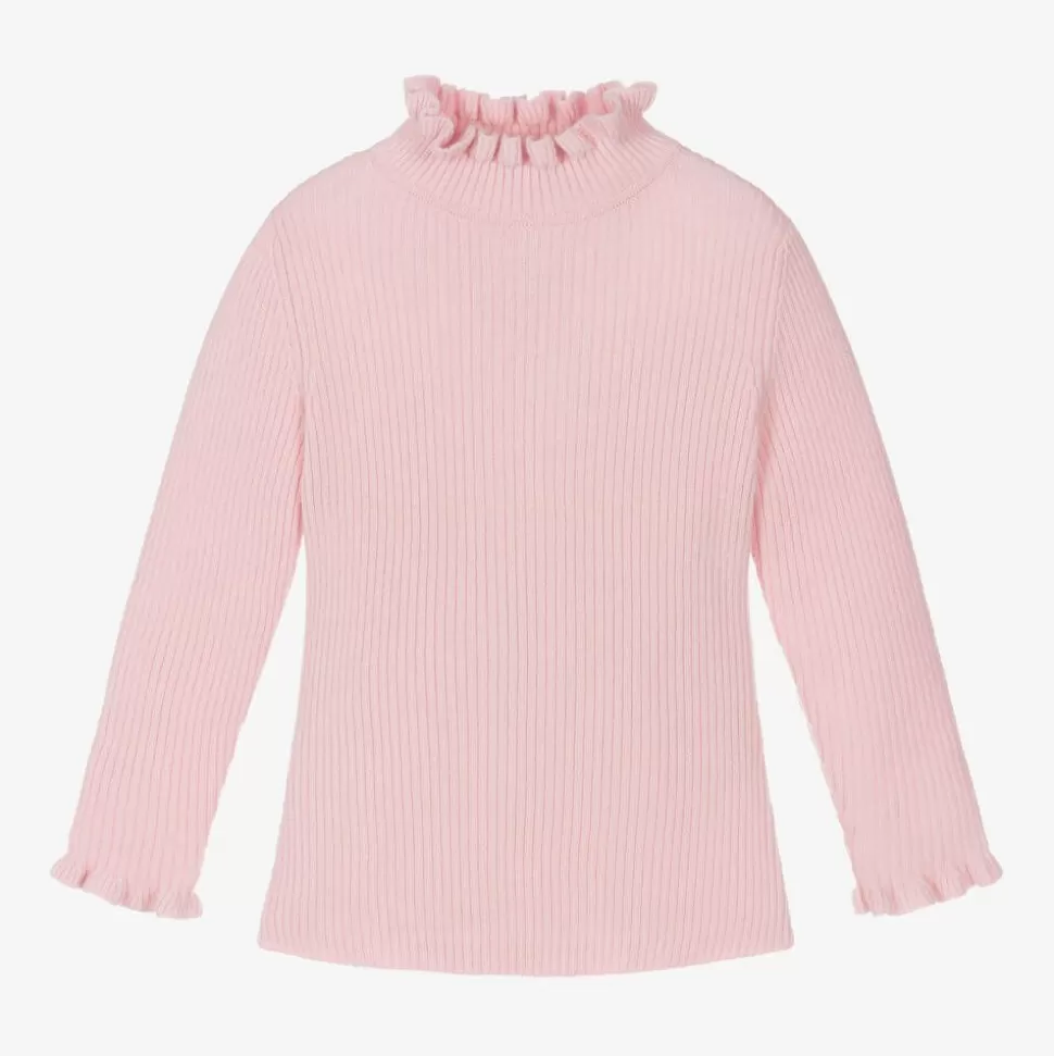 Il Gufo Girls Pink Frill Polo Neck Wool Jumper^ Tops