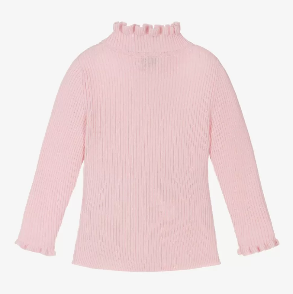 Il Gufo Girls Pink Frill Polo Neck Wool Jumper^ Tops