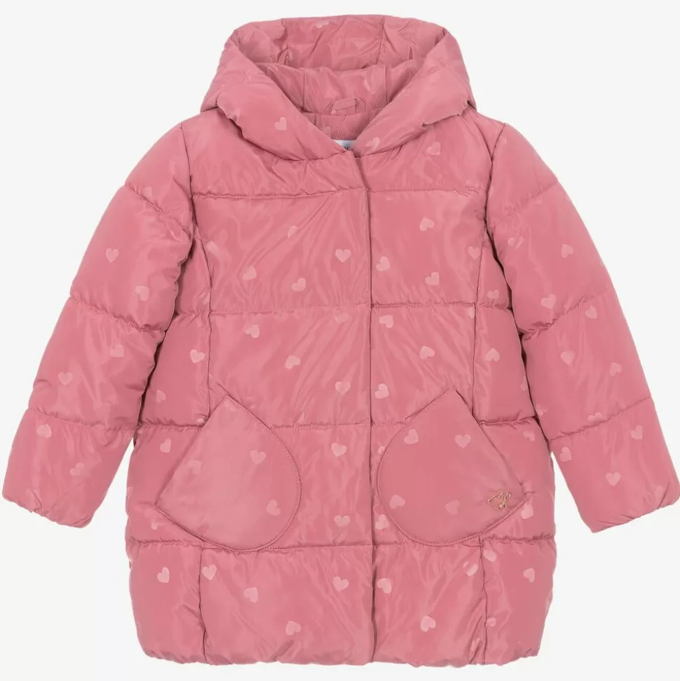 Mayoral Girls Pink Heart Puffer Coat^ Coats & Jackets