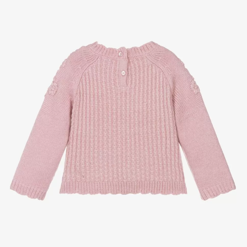Mayoral Girls Pink Knitted Flower Sweater^ Tops