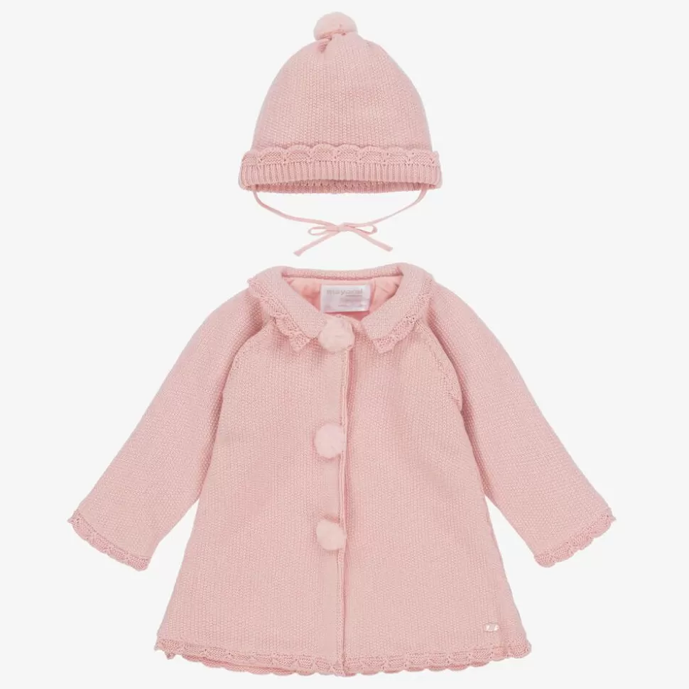 Mayoral Girls Pink Knitted Pram Coat & Hat Set^ Coats & Jackets