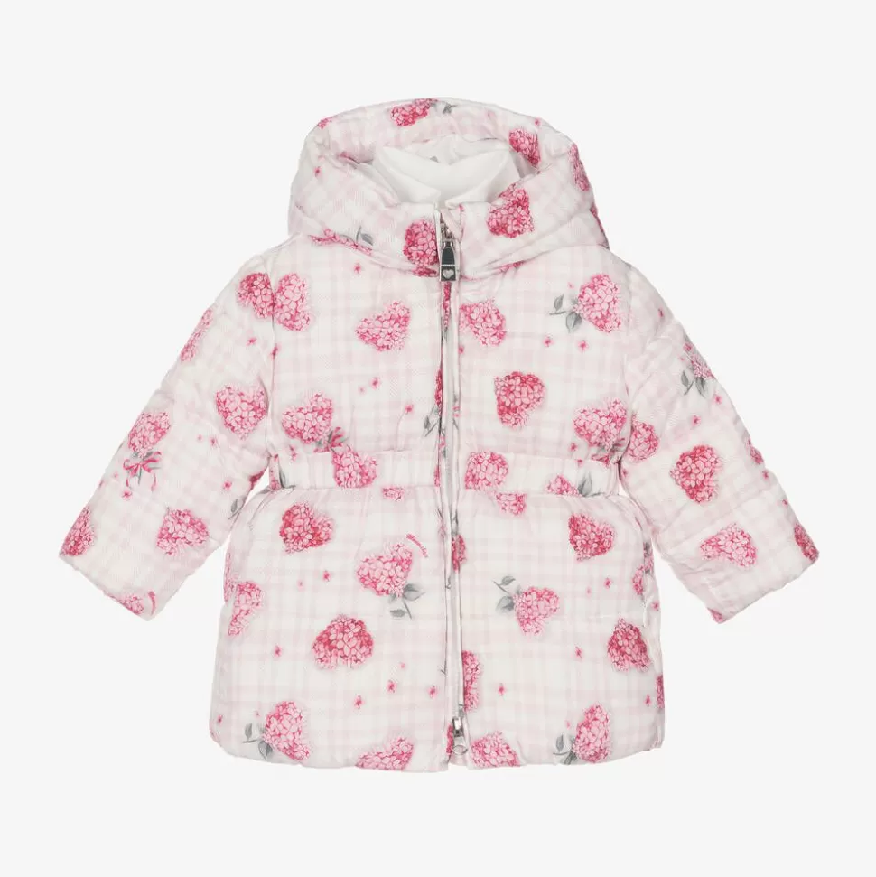 Monnalisa Girls Pink Puffer Flower Hooded Coat^ Coats & Jackets
