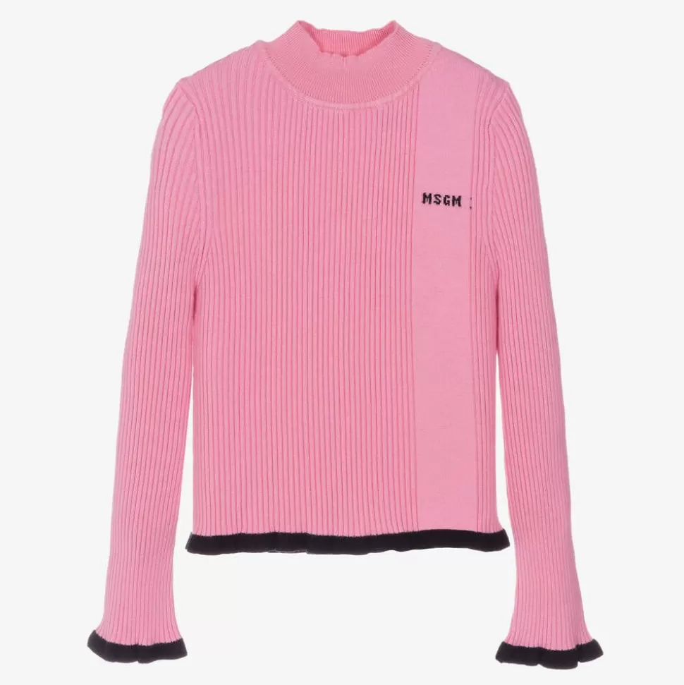 MSGM Girls Pink Ribbed Turtleneck Sweater^ Tops