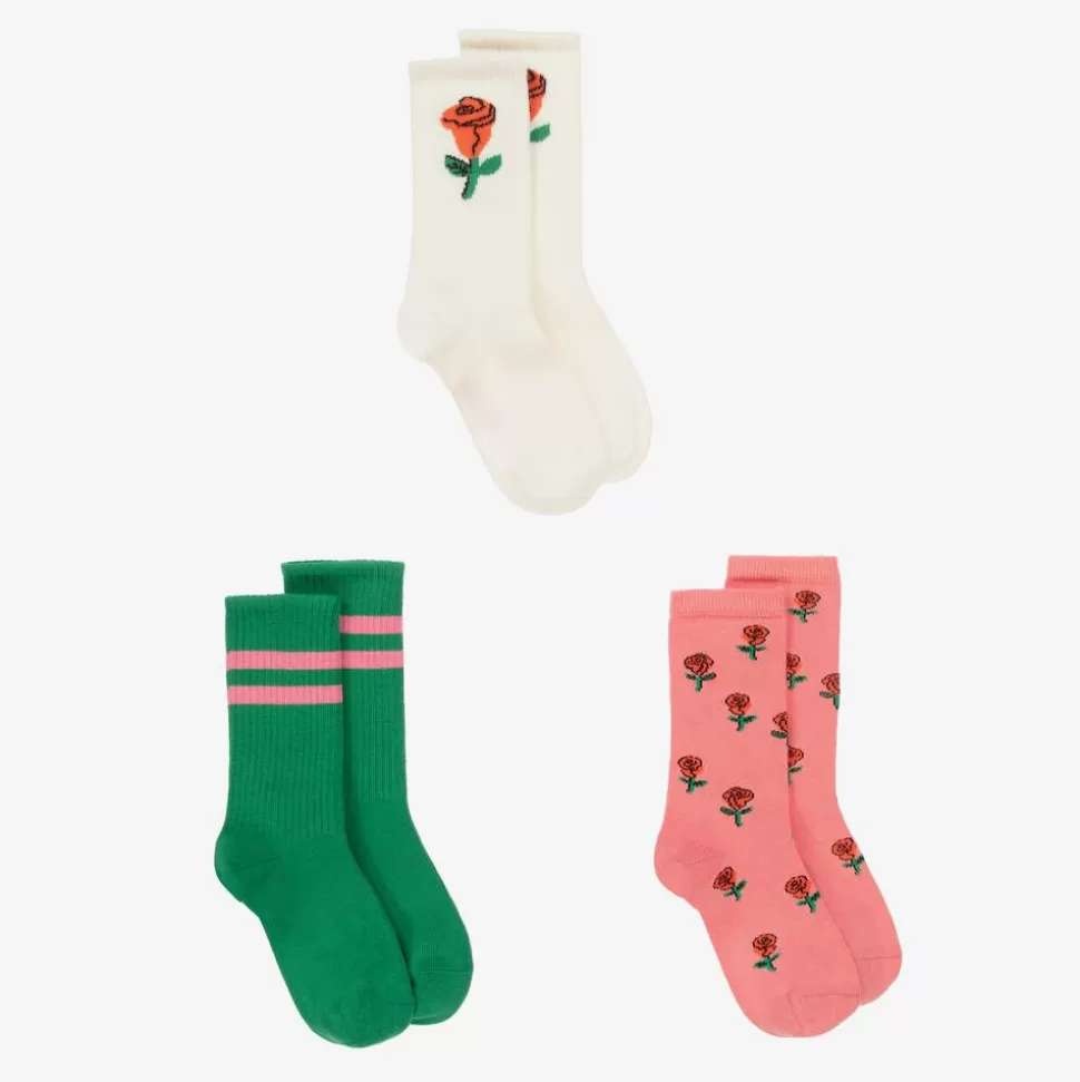 Mini Rodini Girls Pink Roses Organic Cotton Socks (3 Pack)^ Socks