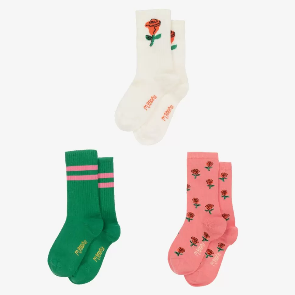 Mini Rodini Girls Pink Roses Organic Cotton Socks (3 Pack)^ Socks
