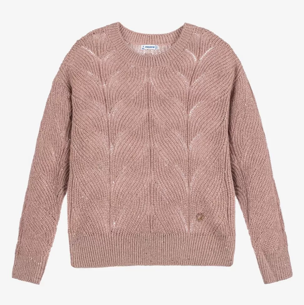 Mayoral Girls Pink Sparkle Knit Sweater^ Tops
