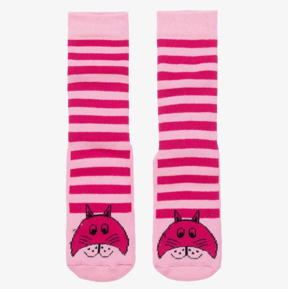Country Kids Girls Pink Striped Cat Slipper Socks^ Socks