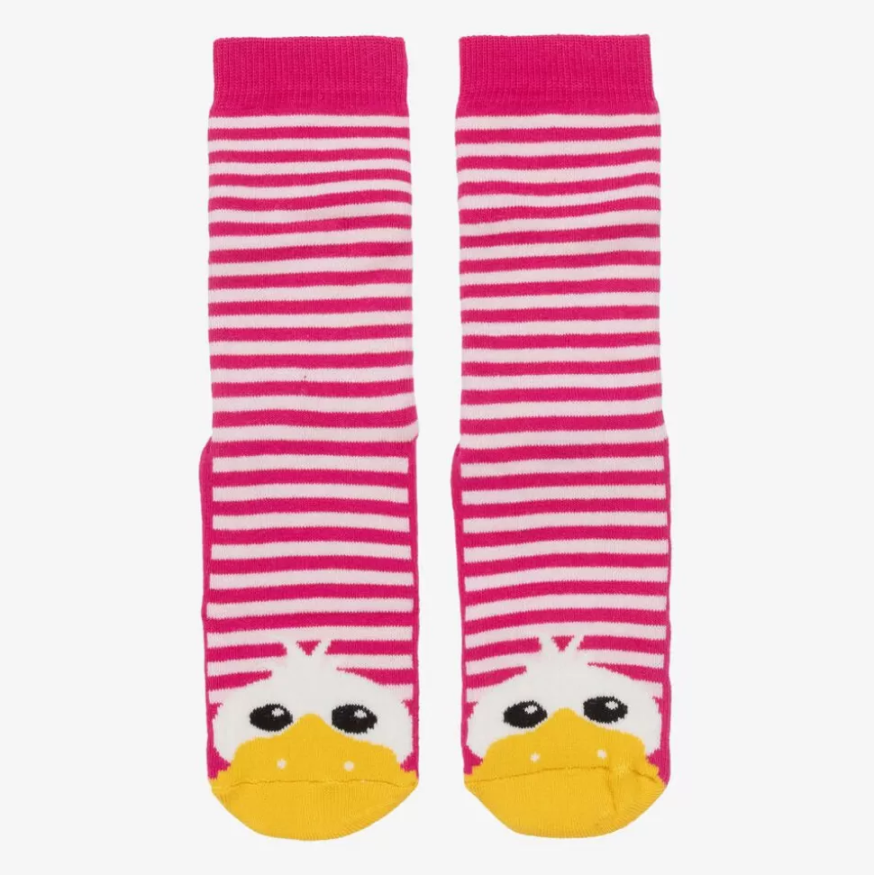 Country Kids Girls Pink Striped Duck Slipper Socks^ Socks