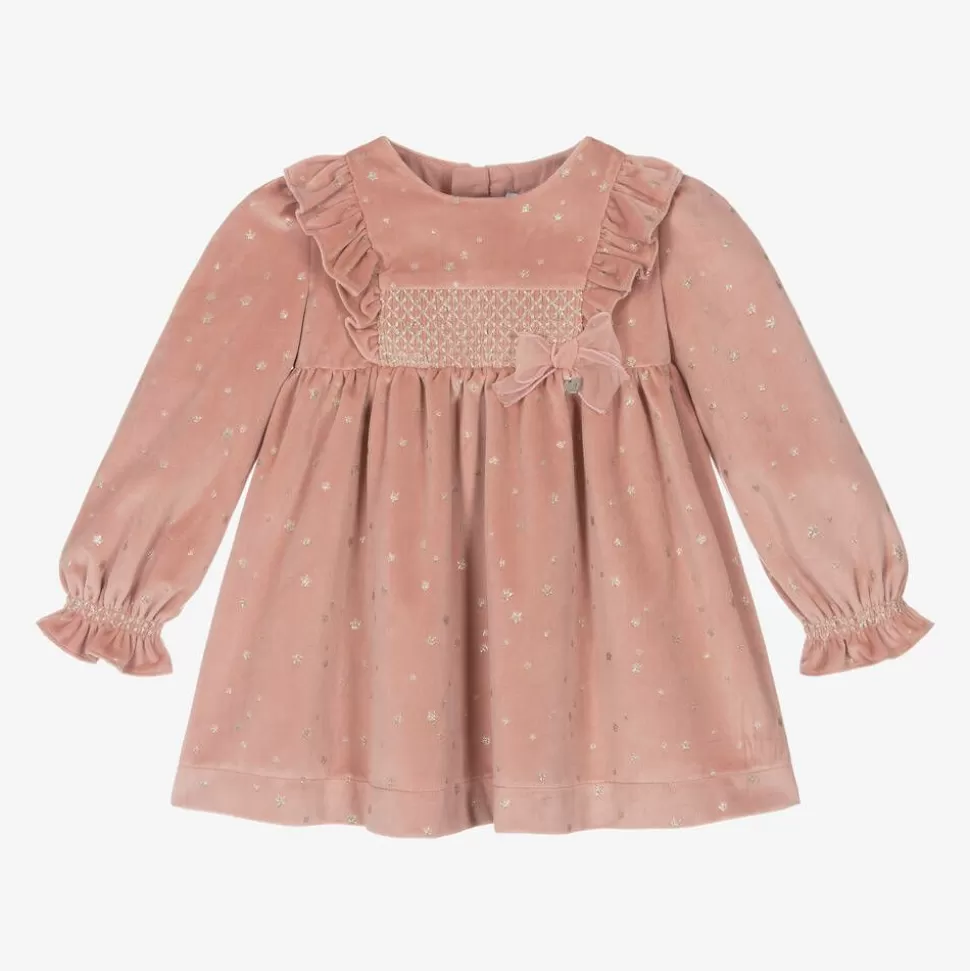 Mayoral Girls Pink Velour Star Dress^ Dresses