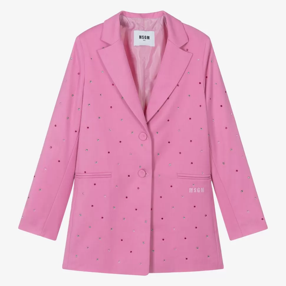 MSGM Girls Pink Viscose Rhinestone Blazer^ Coats & Jackets